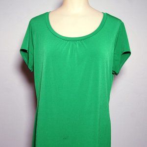 Worthington Womens pleated crew neck short sleeve blouse, Green, Large